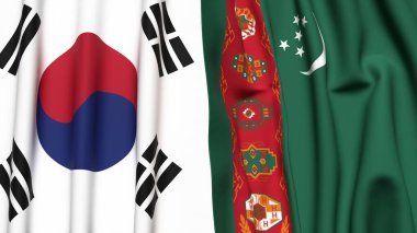 Güney Kore ve Türkmenistan 'ın gerçekçi kumaşlı bayrakları