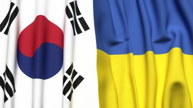 Güney Kore ve UKRAINE 'ın gerçekçi kumaş dokusuna sahip bayrakları