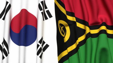 Güney Kore ve VANUATU bayrakları gerçekçi kumaş dokusuna sahip.