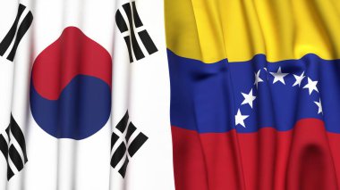 Güney Kore ve Venezuela 'nın gerçekçi kumaş dokusuna sahip bayrakları