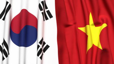 GÜNEY VE VİETNAM bayrakları gerçekçi kumaş dokusuna sahip