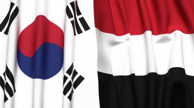 Güney Kore ve Yemen bayrakları gerçekçi kumaş dokusuna sahip.