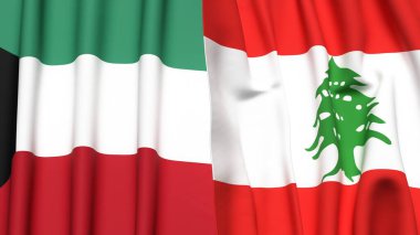 Gerçekçi kumaş dokusuna sahip KUWAIT ve LEBANON bayrakları