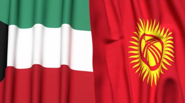 KUWAIT ve KYRGYZSTAN bayrakları gerçekçi kumaş dokusuyla