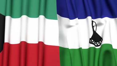 Gerçekçi kumaşlı KUWAIT ve LESOTHO bayrakları