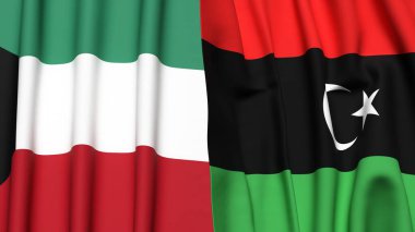 Gerçekçi kumaş dokusuna sahip KUWAIT ve LIBYA bayrakları