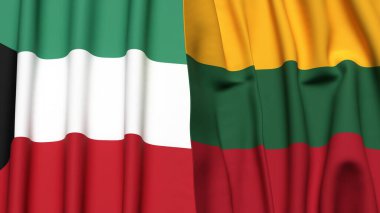 KUWAIT ve LITHUANIA bayrakları gerçekçi kumaş dokusuyla