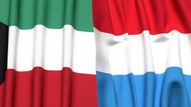 KUWAIT ve LUXEMBOURG bayrakları gerçekçi kumaş dokusuyla