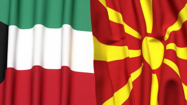 Gerçekçi kumaş dokusuna sahip KUWAIT ve MACEDONIA bayrakları