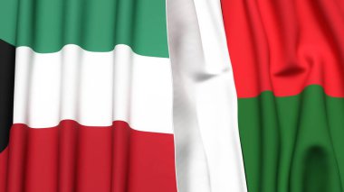 Gerçekçi kumaş dokusuna sahip KUWAIT ve MADAGASCAR bayrakları
