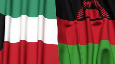 Gerçekçi kumaş desenli KUWAIT ve MALAWI bayrakları