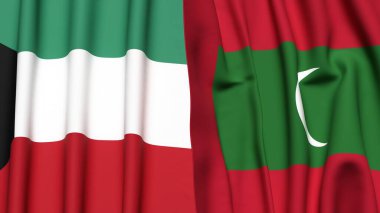 KUWAIT ve MALDIVES bayrakları gerçekçi kumaş dokusuyla
