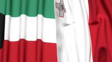 KUWAIT ve MALTA bayrakları gerçekçi kumaş dokusuyla