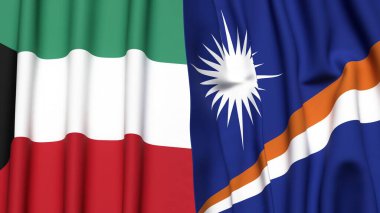 KUWAIT Bayrakları ve Marshall Adaları Gerçekçi kumaş dokusuna sahip