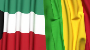Gerçekçi kumaşlı KUWAIT ve MALI bayrakları