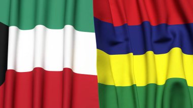 Gerçekçi kumaş dokusuna sahip KUWAIT ve MAURITIUS bayrakları
