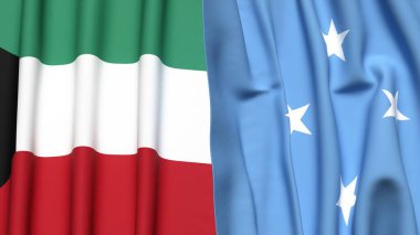 Gerçekçi kumaş dokusuna sahip KUWAIT ve MICRONEZYA bayrakları