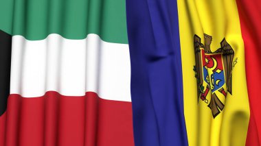 Gerçekçi kumaş dokusuna sahip KUWAIT ve MOLDOVA bayrakları