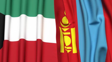 KUWAIT ve Mongolya bayrakları gerçekçi kumaş dokusuyla