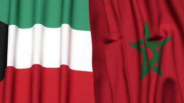 KUWAIT ve MoroCCO bayrakları gerçekçi kumaş dokusuyla
