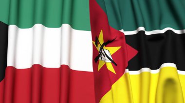 KUWAIT ve MOZAMBIQUE bayrakları gerçekçi kumaş dokusuyla