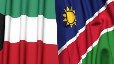 KUWAIT ve NAMIBIA 'nın gerçekçi kumaş dokusuyla bayrakları