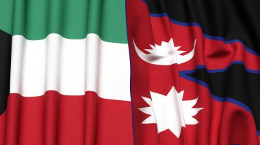 KUWAIT ve NEPAL bayrakları gerçekçi kumaş dokusuyla