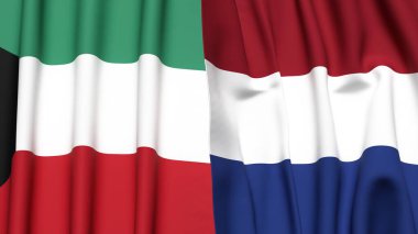 KUWAIT ve NETHERLANDS bayrakları gerçekçi kumaş dokusuyla