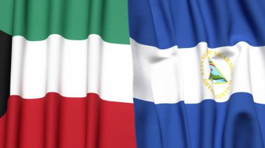 Gerçekçi kumaş dokusuna sahip KUWAIT ve NICARAGUA bayrakları