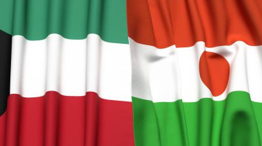 KUWAIT Bayrakları ve gerçekçi kumaş dokusuna sahip NIGER