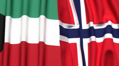 Gerçekçi kumaşlı KUWAIT ve NORway bayrakları