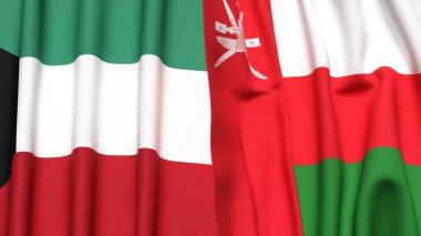 KUWAIT ve OMAN bayrakları gerçekçi kumaş desenli