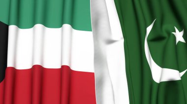 KUWAIT ve PAKISTAN bayrakları gerçekçi kumaş dokusuyla