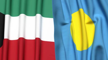KUWAIT ve PALAU bayrakları gerçekçi kumaş desenli