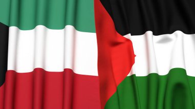 Gerçekçi kumaşlı KUWAIT ve Filistin bayrakları