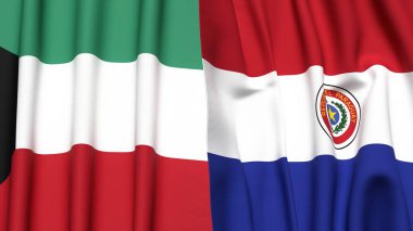 KUWAIT ve PARAGUAY bayrakları gerçekçi kumaş dokusuyla
