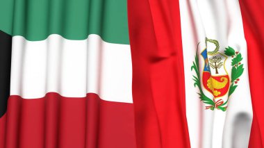 Gerçekçi kumaşlı KUWAIT ve Peru bayrakları