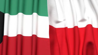 KUWAIT ve POLAND bayrakları gerçekçi kumaş dokusuyla