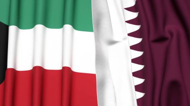 KUWAIT ve Katar 'ın gerçekçi kumaşlı bayrakları