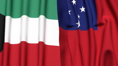 KUWAIT ve SAMOA bayrakları gerçekçi kumaş dokusuyla
