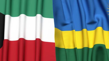 Gerçekçi kumaşlı KUWAIT ve Rwanda bayrakları