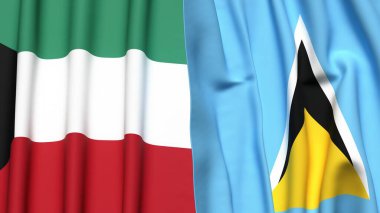 KUWAIT Bayrakları ve gerçekçi kumaş dokusuna sahip Aziz LUCIA
