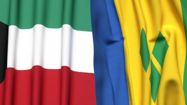 KUWAIT Bayrakları ve Gerçekçi kumaş dokusuna sahip Aziz Venedik