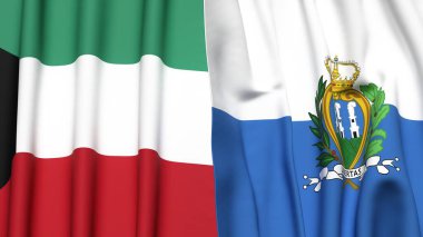 KUWAIT ve SAN MARINO bayrakları gerçekçi kumaş dokusuyla