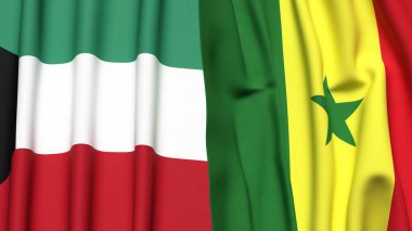 KUWAIT ve SENEGAL bayrakları gerçekçi kumaş dokusuyla