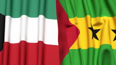 KUWAIT Bayrakları ve gerçekçi kumaş dokusuna sahip SAO TOME
