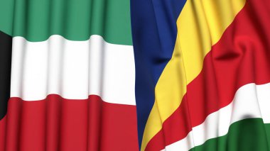 KUWAIT ve SEYCHELLES bayrakları gerçekçi kumaş dokusuyla