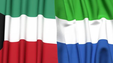 KUWAIT ve SIERRA LEONE bayrakları gerçekçi kumaş dokusuyla