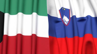 KUWAIT ve SLOVENIA bayrakları gerçekçi kumaş dokusuna sahip