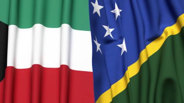 KUWAIT Bayrakları ve SOLOMON Adaları Gerçekçi kumaş dokusuna sahip